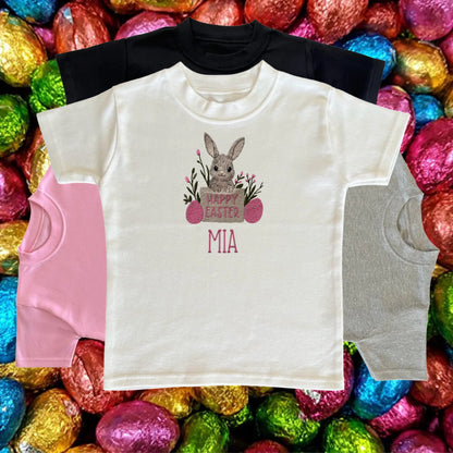 Personalised Embroidered Children's Happy Easter Top: Bunny Design