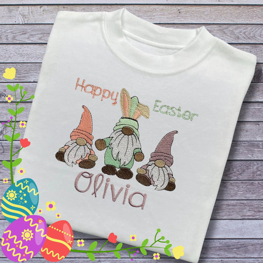Personalised Embroidered Children's Easter Top: Gnome Design