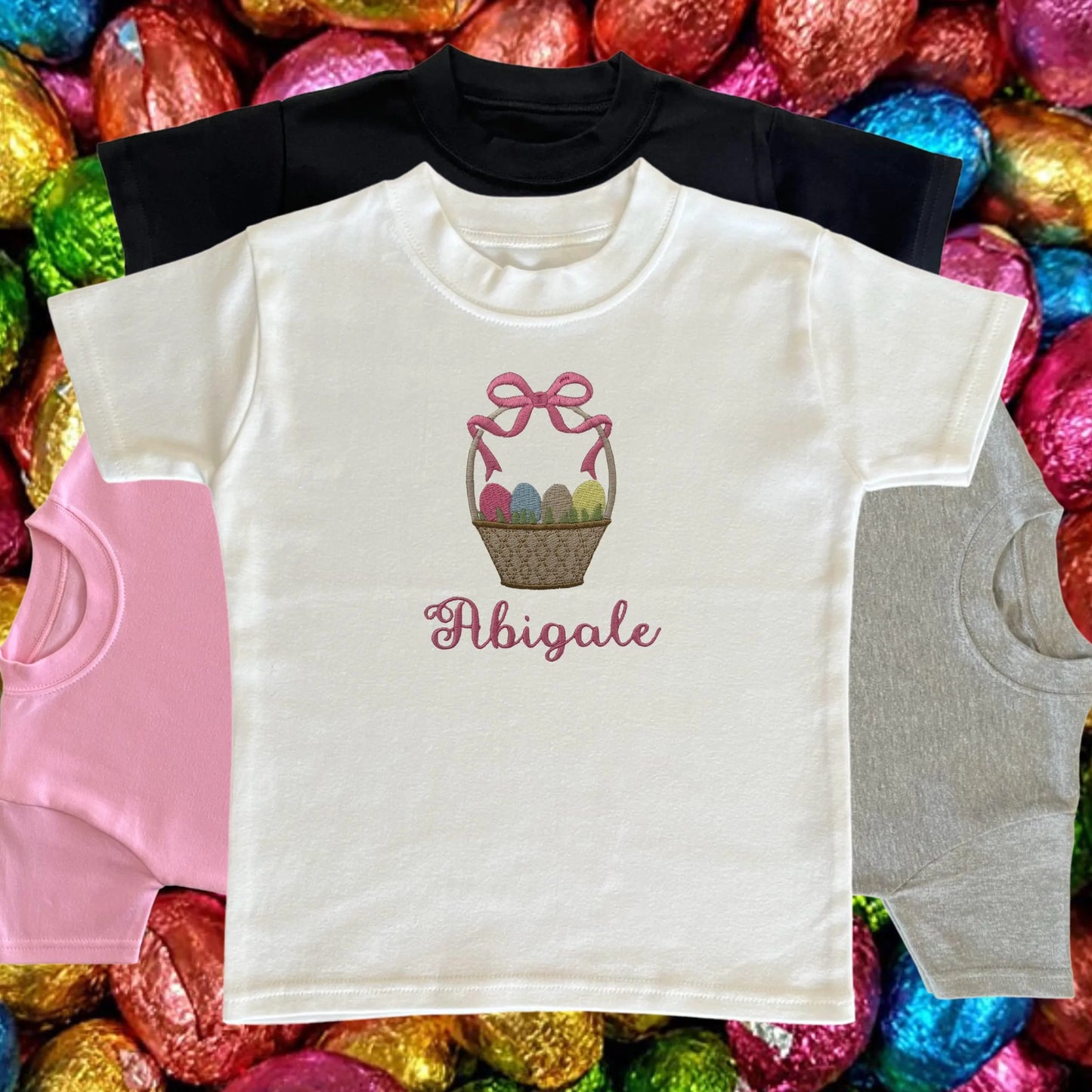 Personalised Embroidered Children's Easter Top: Basket of Eggs Design