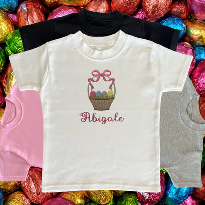Personalised Embroidered Children's Easter Top: Basket of Eggs Design