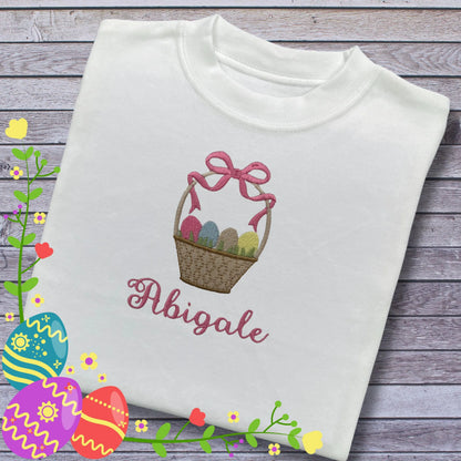 Personalised Embroidered Children's Easter Top: Basket of Eggs Design