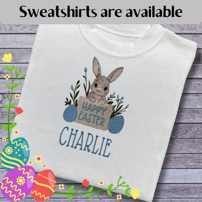Personalised Embroidered Children's Happy Easter Top: Bunny Design