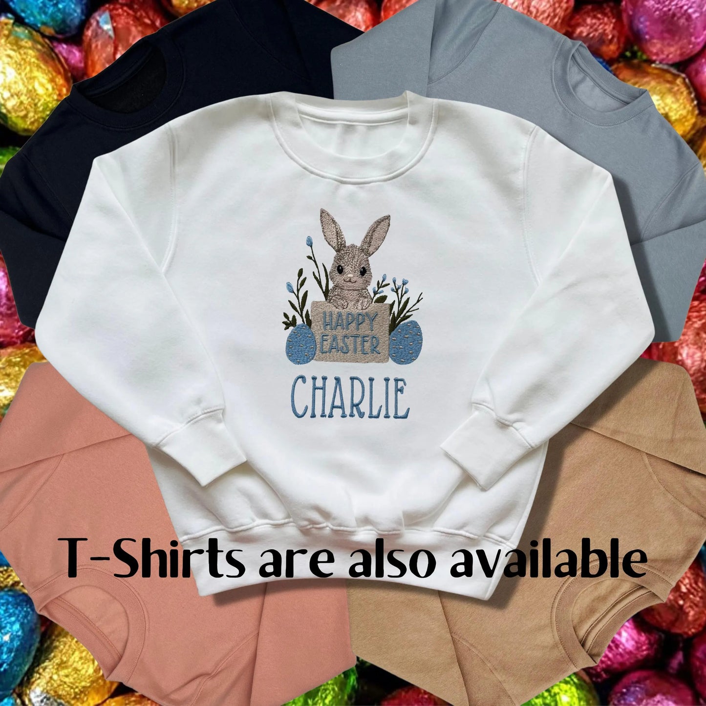 Personalised Embroidered Children's Happy Easter Top: Bunny Design