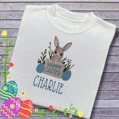 Personalised Embroidered Children's Happy Easter Top: Bunny Design