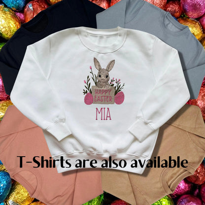 Personalised Embroidered Children's Happy Easter Top: Bunny Design
