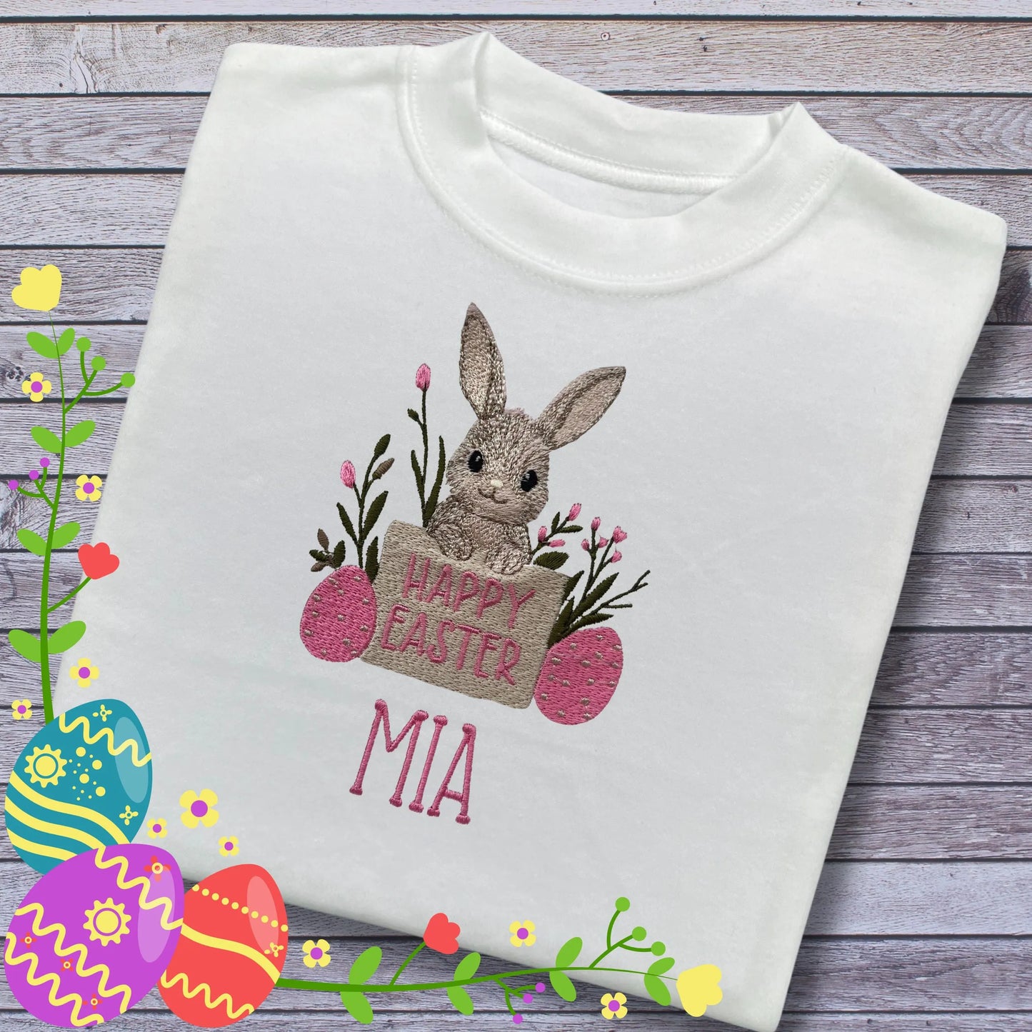 Personalised Embroidered Children's Happy Easter Top: Bunny Design