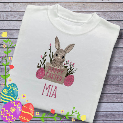 Personalised Embroidered Children's Happy Easter Top: Bunny Design