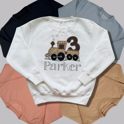 Personalised Embroidered Children's Birthday Top: Train Design