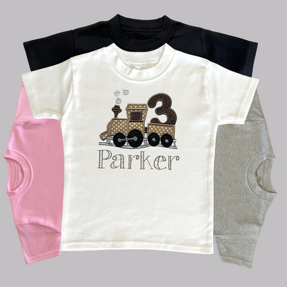 Personalised Embroidered Children's Birthday Top: Train Design