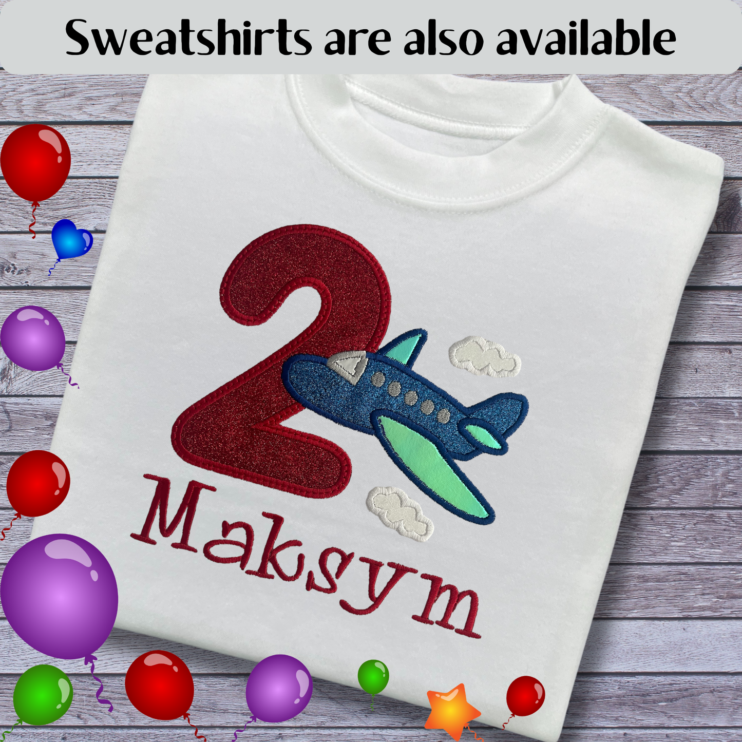 Personalised Embroidered Children's Birthday Top: Aeroplane Design