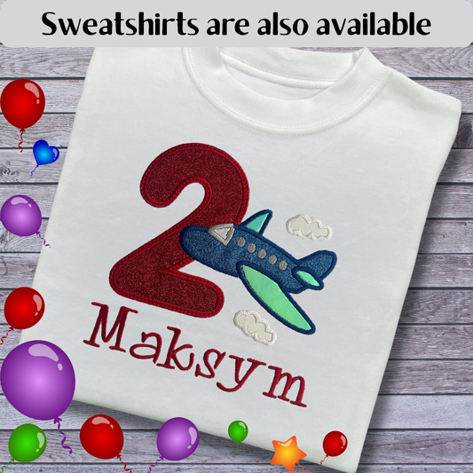 Personalised Embroidered Children's Birthday Top: Aeroplane Design
