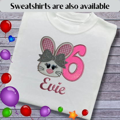 Personalised Embroidered Children's Birthday Top: Bunny Rabbit Design