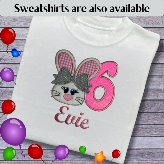 Personalised Embroidered Children's Birthday Top: Bunny Rabbit Design