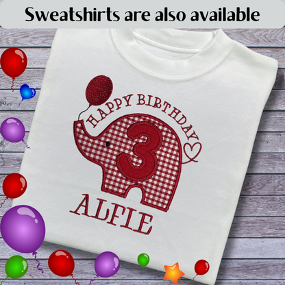 Personalised Embroidered Children's Birthday Top: Elephant Design